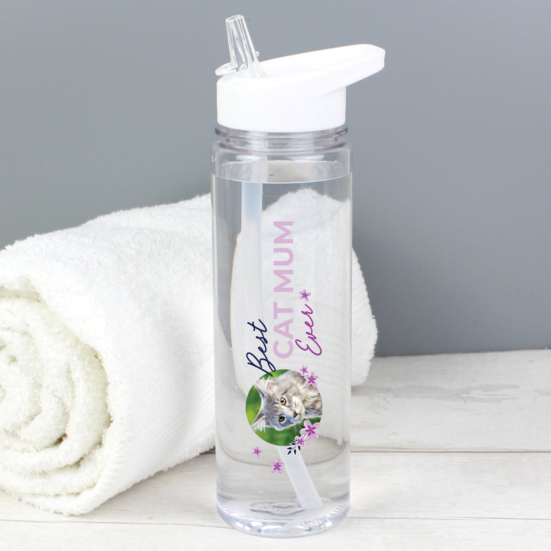 Personalised Floral Best Cat Mum Ever Photo Water Bottle