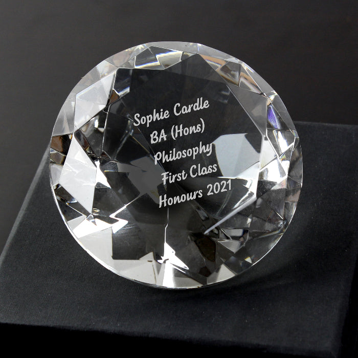Engraved Crystal Diamond Paperweight
