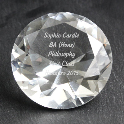 Engraved Crystal Diamond Paperweight