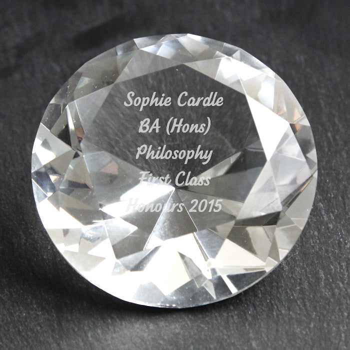 Engraved Crystal Diamond Paperweight