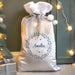 Personalised Luxury Silver Grey Pom Pom Christmas Sack - Holly Wreath