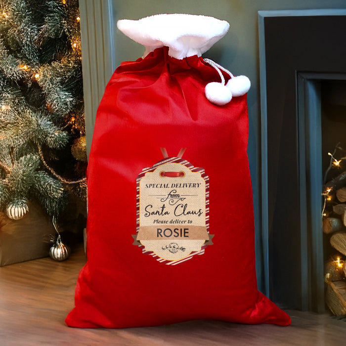 Personalised Luxury Pom Pom Christmas Sack - Special Delivery