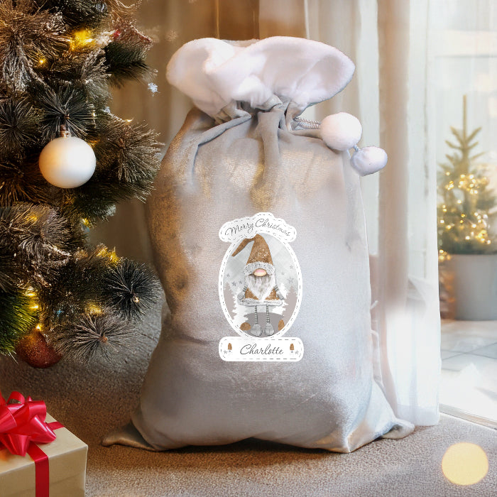 Personalised Silver Grey Christmas Sack - Gonk