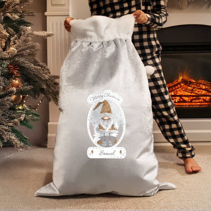 Personalised Silver Grey Christmas Sack - Gonk