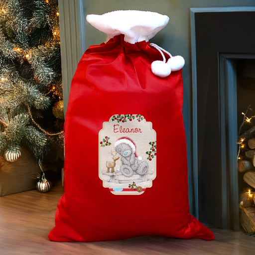 Personalised Me to You Reindeer Luxury Pom Pom Red Christmas Sack