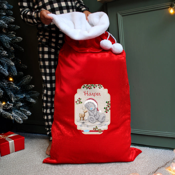 Personalised Me to You Reindeer Luxury Pom Pom Red Christmas Sack
