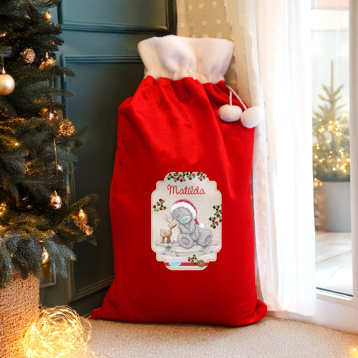 Personalised Me to You Reindeer Luxury Pom Pom Red Christmas Sack