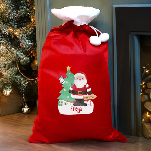 Personalised Santa Luxury Pom Pom Red Christmas Sack