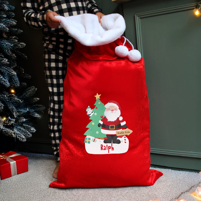 Personalised Santa Luxury Pom Pom Red Christmas Sack