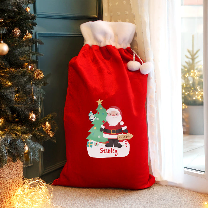 Personalised Santa Luxury Pom Pom Red Christmas Sack