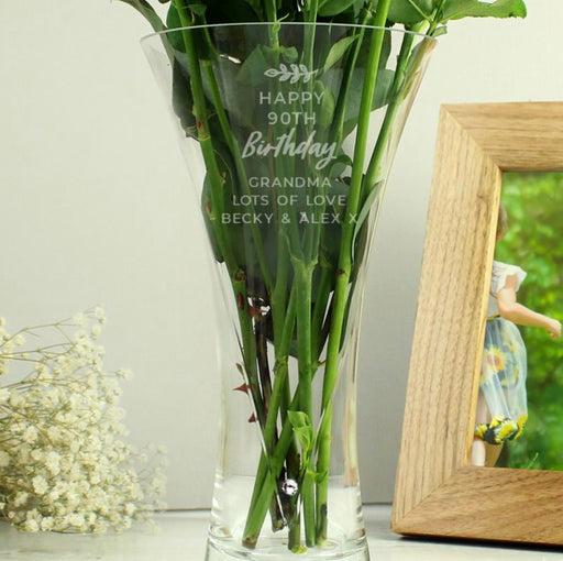 Personalised 90th Birthday Botanical Hand Cut Diamante Heart Vase