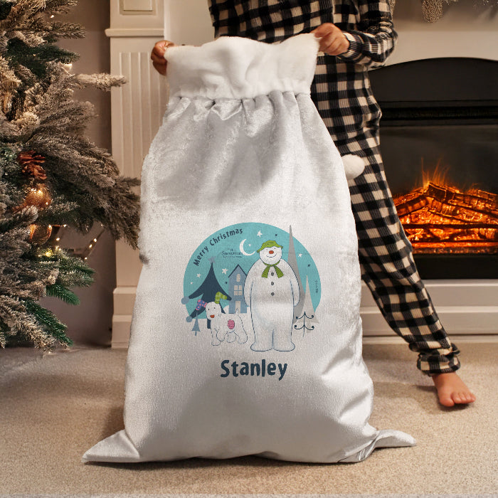 Personalised Silver Grey Christmas Sack - The Snowman & the Snowdog