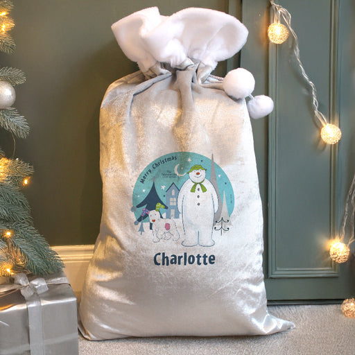 Personalised Silver Grey Christmas Sack - The Snowman & the Snowdog