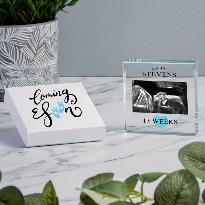 Personalised Baby Scan Photo Glass Block - Gift Boxed