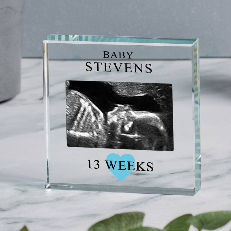 Personalised Baby Scan Photo Glass Block - Gift Boxed