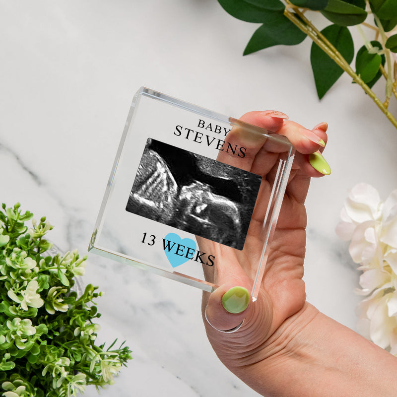 Personalised Baby Scan Photo Glass Block - Gift Boxed
