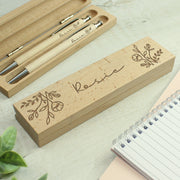 Personalised Floral Wooden Pen and Pencil Box Gift Set
