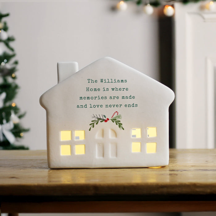 Personalised Christmas LED Light Up Ceramic House Decoration