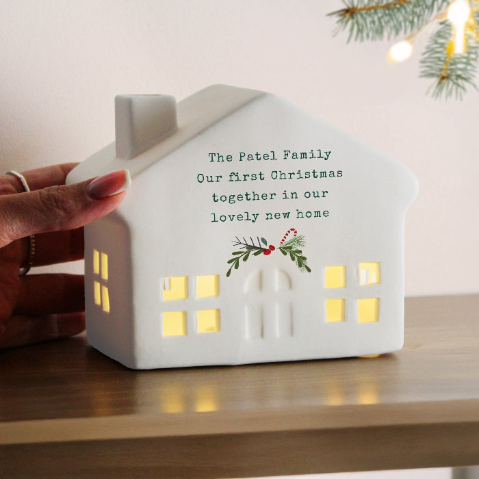 Personalised Christmas LED Light Up Ceramic House Decoration