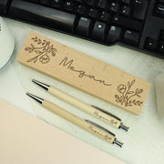 Personalised Floral Wooden Pen and Pencil Box Gift Set