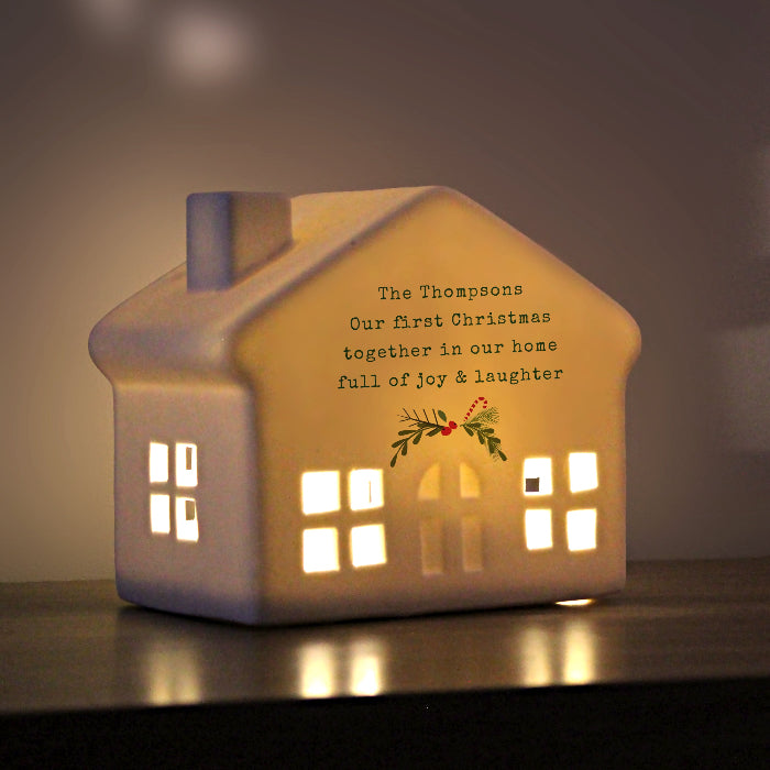 Personalised Christmas LED Light Up Ceramic House Decoration