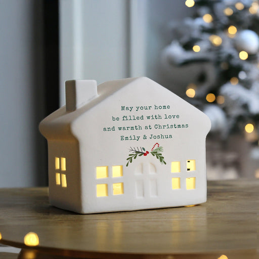 Personalised Christmas LED Light Up Ceramic House Decoration