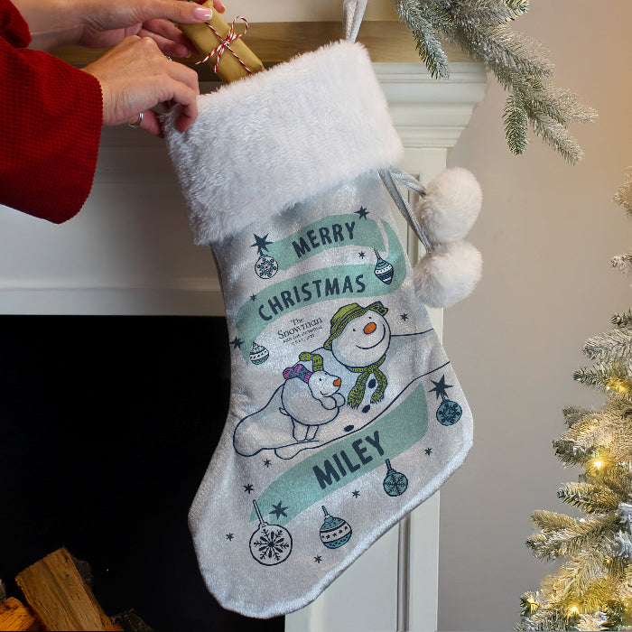 Personalised Silver Grey Christmas Stocking - The Snowman & the Snowdog