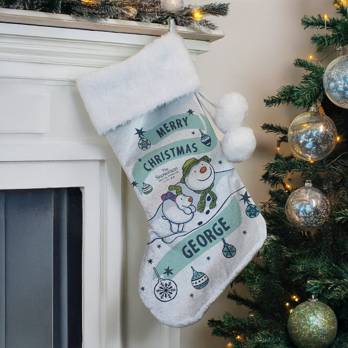 Personalised Silver Grey Christmas Stocking - The Snowman & the Snowdog