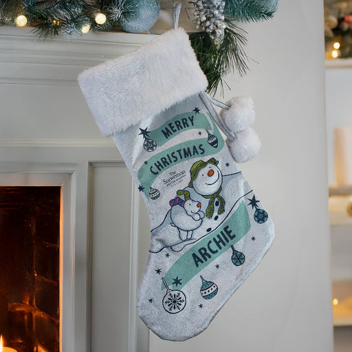 Personalised Silver Grey Christmas Stocking - The Snowman & the Snowdog
