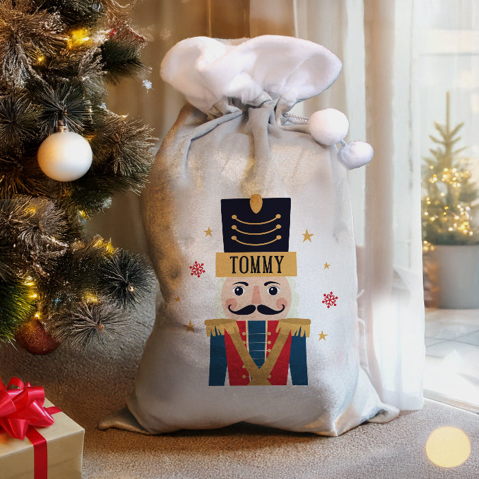 Personalised Silver Grey Christmas Sack - Nutcracker