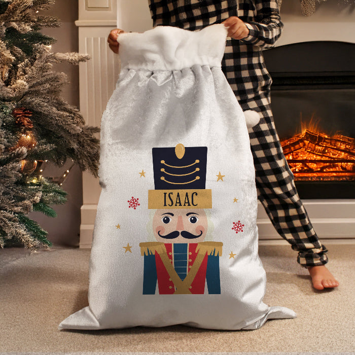 Personalised Silver Grey Christmas Sack - Nutcracker
