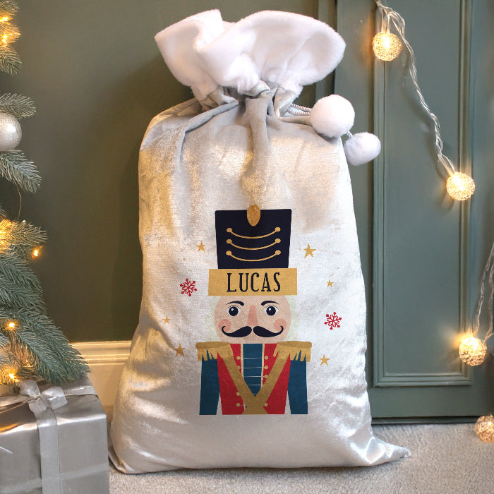 Personalised Silver Grey Christmas Sack - Nutcracker