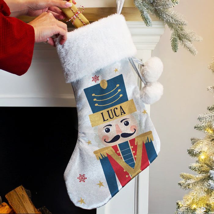 Personalised Silver Grey Christmas Stocking - Nutcracker