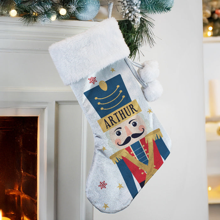 Personalised Silver Grey Christmas Stocking - Nutcracker