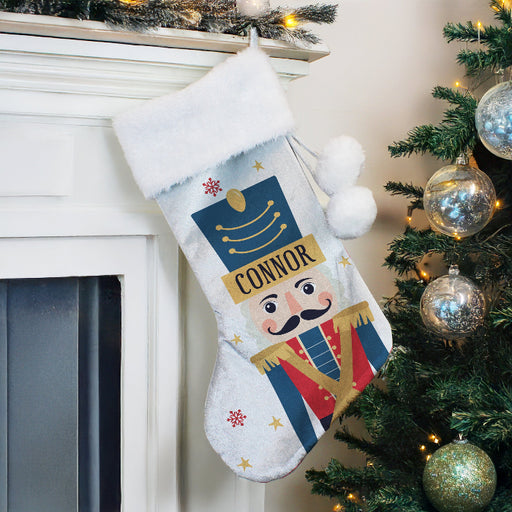 Personalised Silver Grey Christmas Stocking - Nutcracker