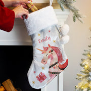 Personalised Silver Grey Christmas Stocking - Unicorn