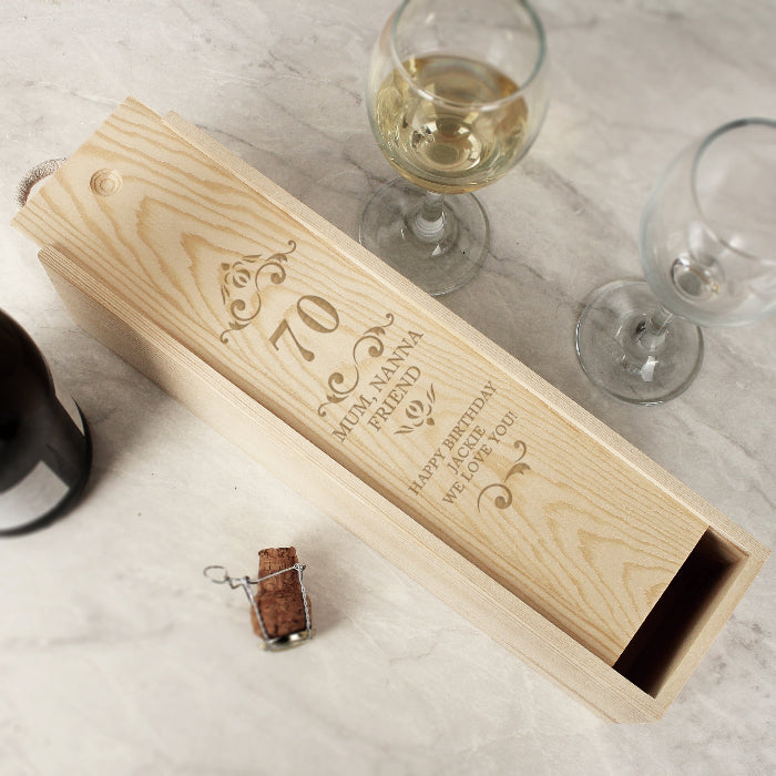 70th Birthday Wooden Wine Box - Personalised
