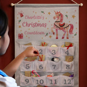 Personalised Silver Fabric Advent Calendars With Pocket - Unicorn