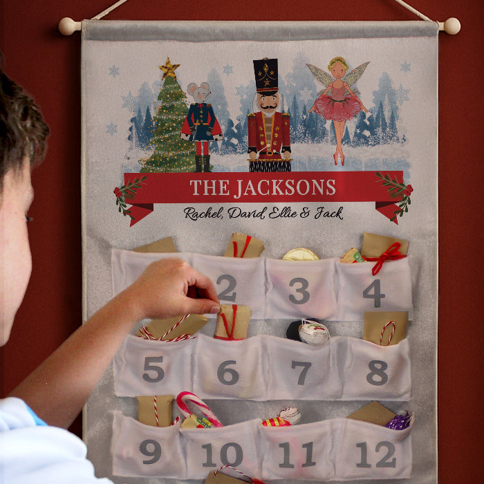 Personalised Silver Fabric Advent Calendars With Pocket - Nutcracker