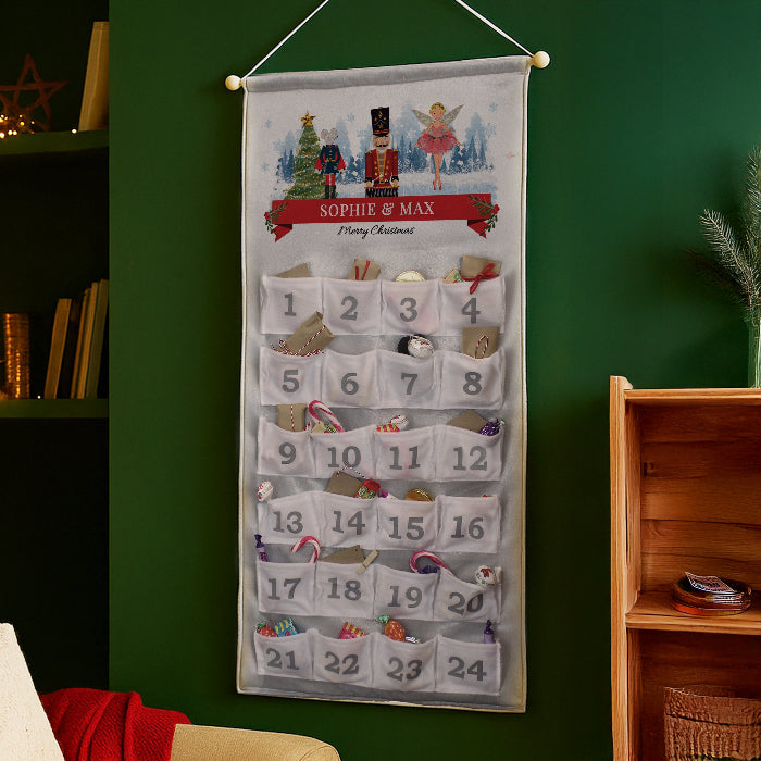 Personalised Silver Fabric Advent Calendars With Pocket - Nutcracker