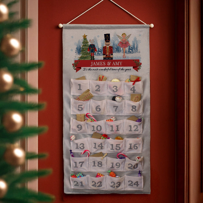 Personalised Silver Fabric Advent Calendars With Pocket - Nutcracker
