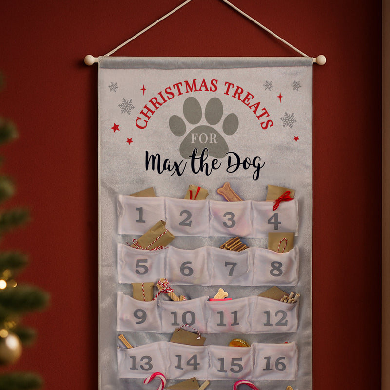 Personalised Silver Fabric Advent Calendar With Pockets - Pet