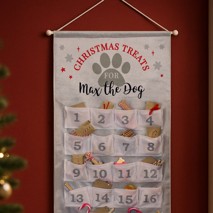 Personalised Silver Fabric Advent Calendar With Pockets - Pet