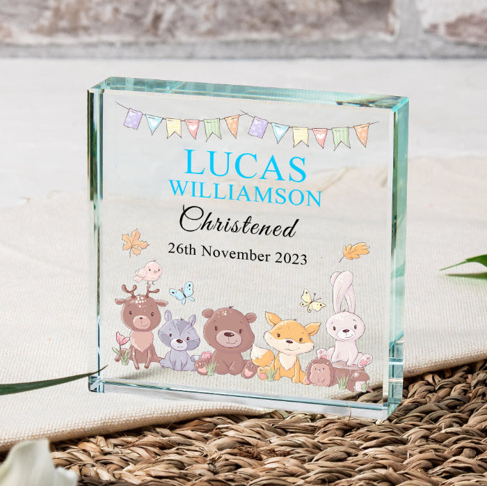 Christening Glass Freestanding Keepsake - Pink & Blue