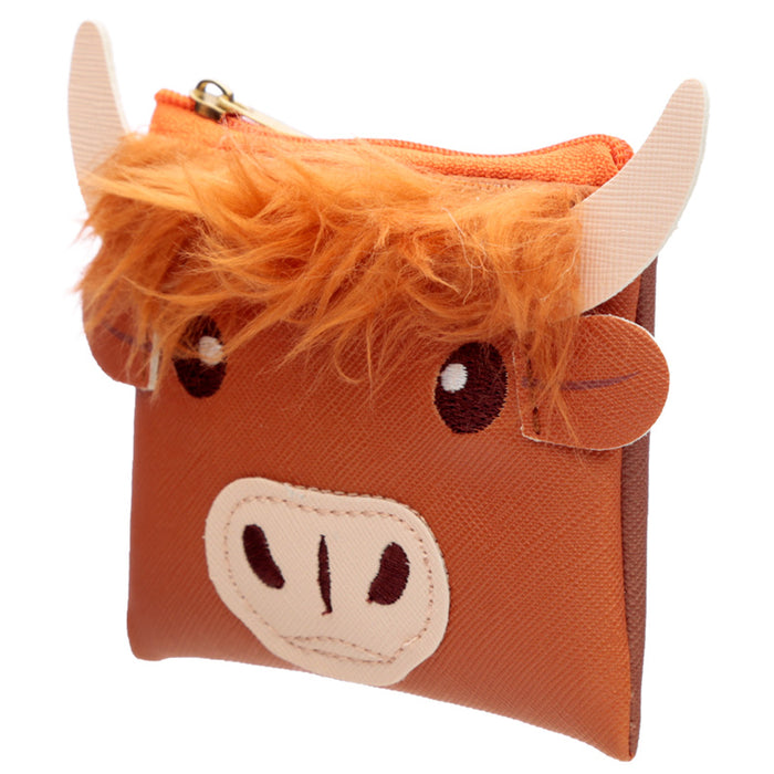 Highland Cow Fluffy Fringe PVC Purse