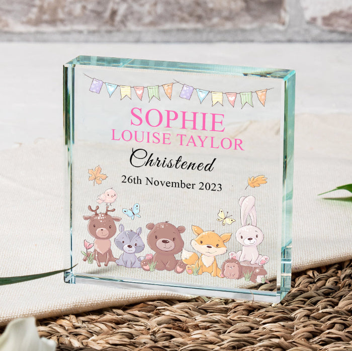 Christening Glass Freestanding Keepsake - Pink & Blue