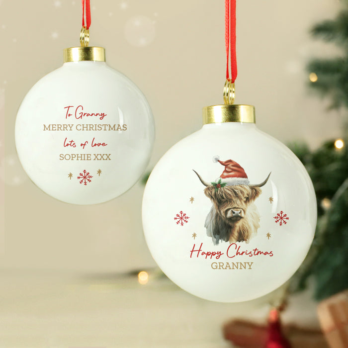 Personalised Highland Cow Christmas Bauble