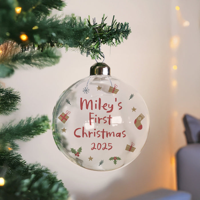 Personalised Baby’s First Christmas Glass Bauble