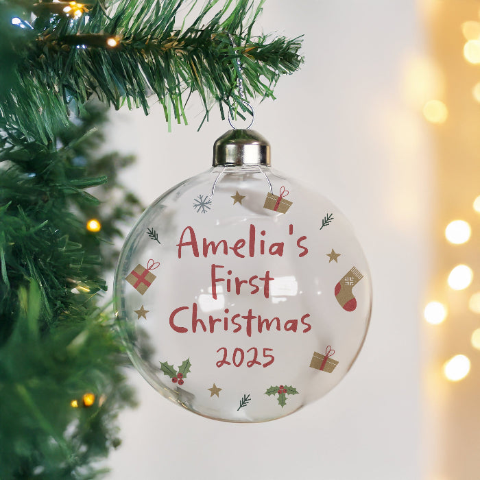 Personalised Baby’s First Christmas Glass Bauble
