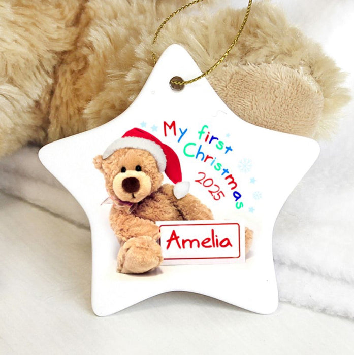Personalised My First Christmas Teddy Ceramic Star Decoration